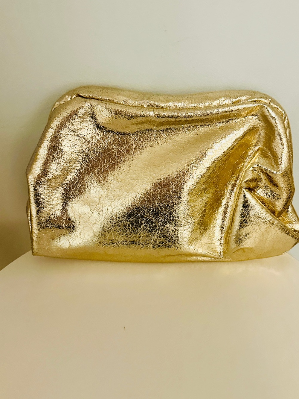 Metallic Gold Leather Frame Clutch Evening Bag Bridal Party Purse